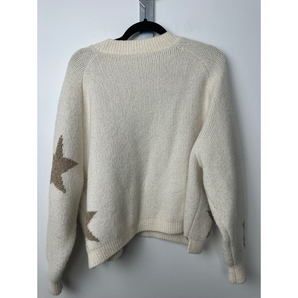 All Saints Star Tinsel Jumper Sweater Women L Wool Alpaca Ivory Gold Metalli D39 - Picture 5 of 7